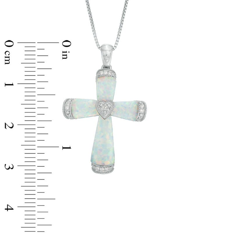 Lab-Created Opal and Diamond Accent Vintage-Style Cross Pendant in Sterling Silver