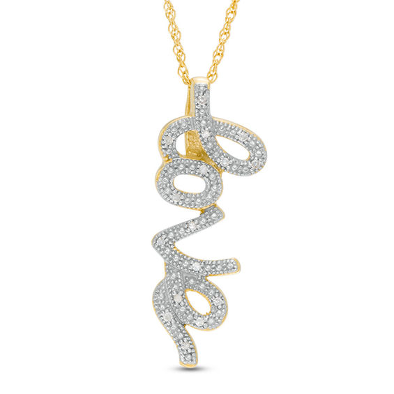 Diamond Accent Cursive "love" Pendant in Sterling Silver with Yellow Rhodium