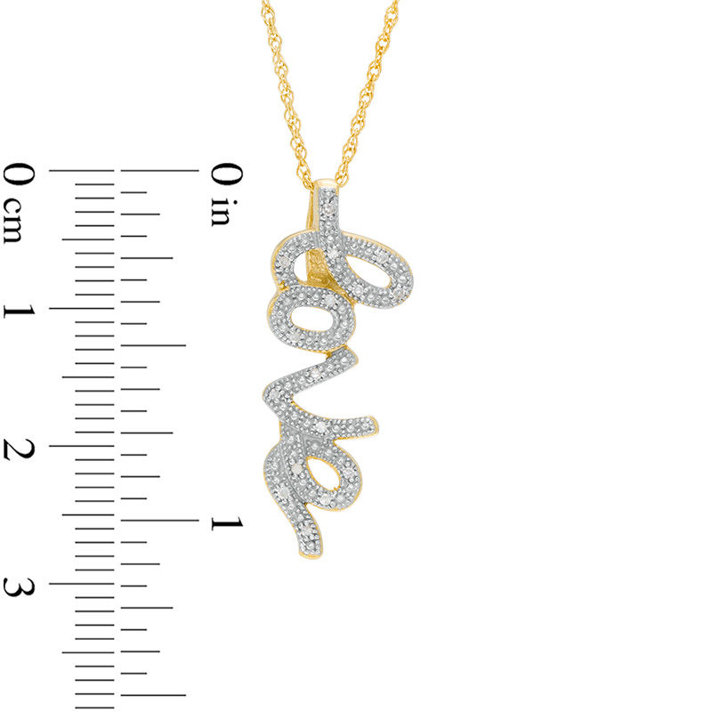 Main Image 2 of Diamond Accent Cursive "love" Pendant in Sterling Silver with Yellow Rhodium