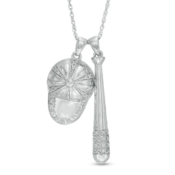 1/10 CT. T.w. Diamond Baseball Bat and Hat Pendant in Sterling Silver
