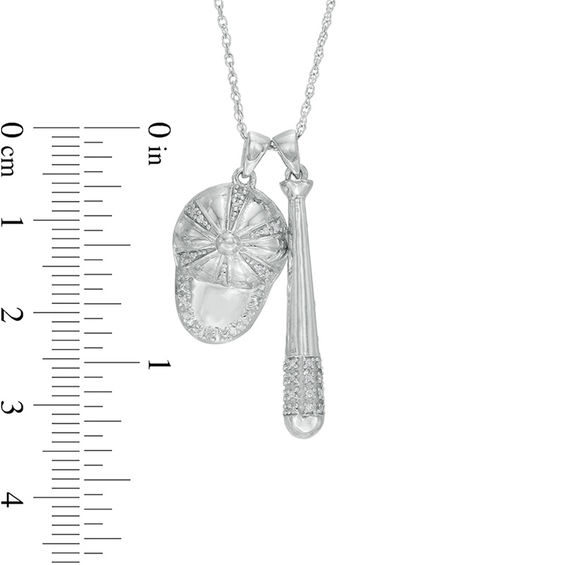 1/10 CT. T.w. Diamond Baseball Bat and Hat Pendant in Sterling Silver