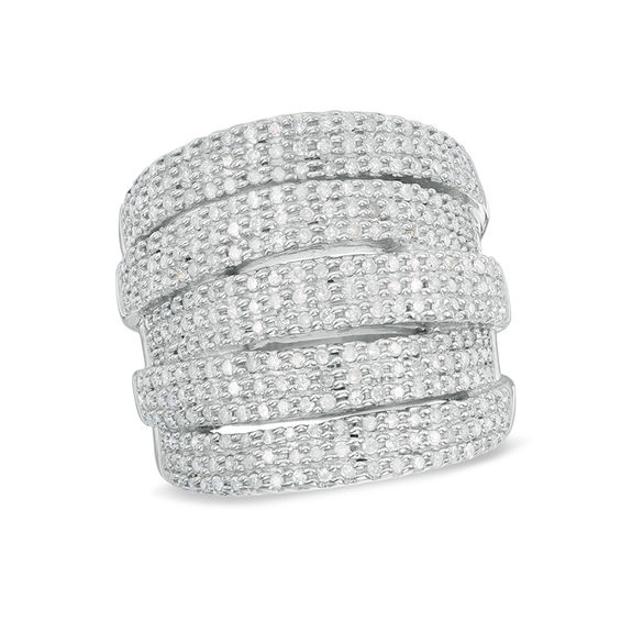 1 CT. T.w. Diamond Multi-Row Stacked Ring in Sterling Silver