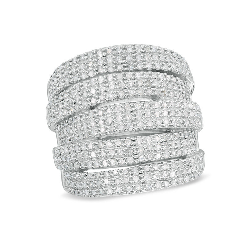 1 CT. T.W. Diamond Multi-Row Stacked Ring in Sterling Silver