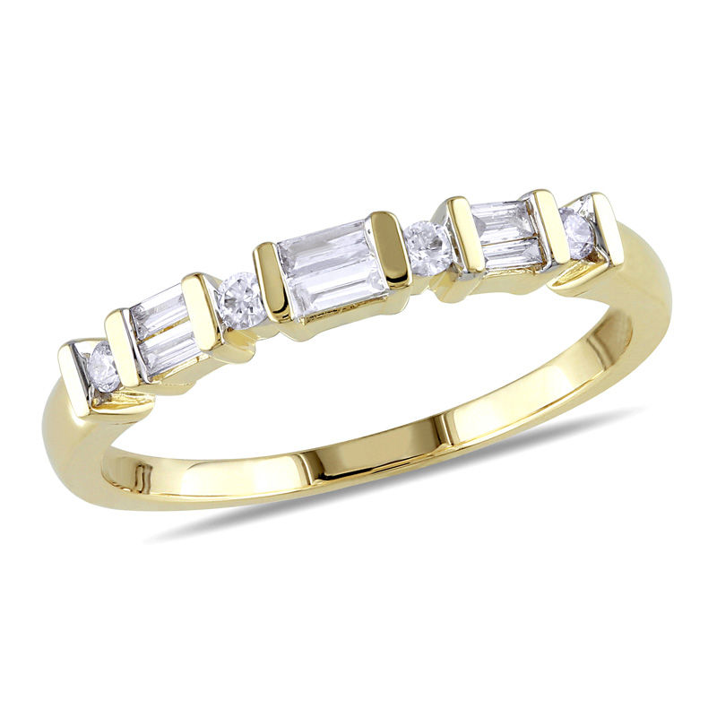1/5 CT. T.W. Baguette and Round Diamond Alternating Anniversary Band in 10K Gold