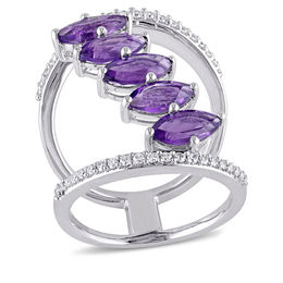 Julianna B™ Marquise Amethyst and 1/3 CT. T.W. Diamond Linear Five Stone Ring in Sterling Silver
