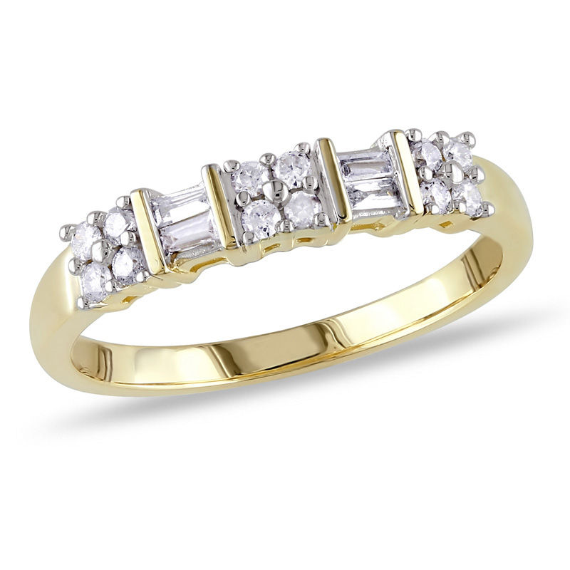 1/4 CT. T.W. Baguette and Round Diamond Alternating Two Row Anniversary Band in 10K Gold