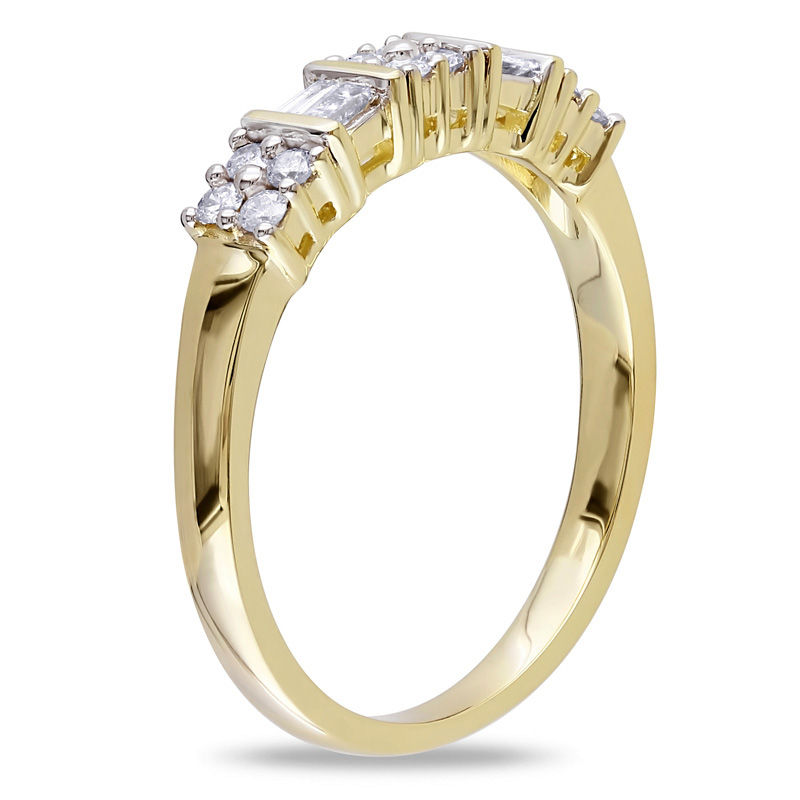 1/4 CT. T.W. Baguette and Round Diamond Alternating Two Row Anniversary Band in 10K Gold