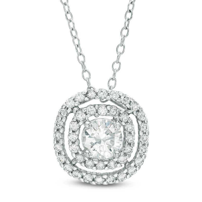 Main Image 1 of 5.0mm Lab-Created White Sapphire Double Frame Pendant in Sterling Silver