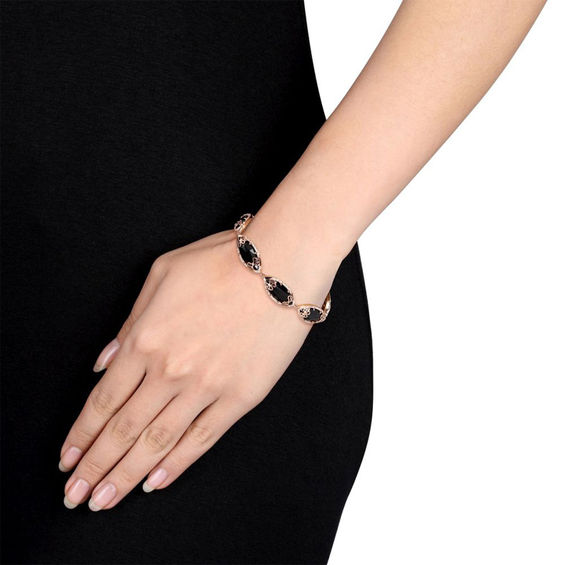 Julianna B™ Onyx and 3/8 CT. T.W. Diamond Cursive "JB" Bracelet in Sterling Silver with 18K Rose Gold Plate - 8.0" Julianna B™ Onyx and 3/8 CT. T.W. Diamond Cursive "JB" Bracelet in Sterling Silver with 18K Rose Gold Plate - 8.0"