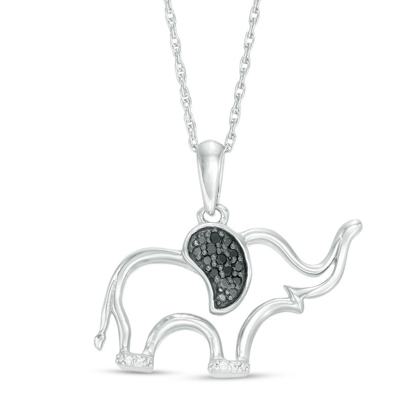 Main Image 1 of 1/15 CT. T.W. Enhanced Black and White Diamond Elephant Pendant in Sterling Silver