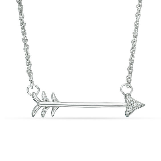 Diamond Accent Sideways Arrow Necklace in Sterling Silver