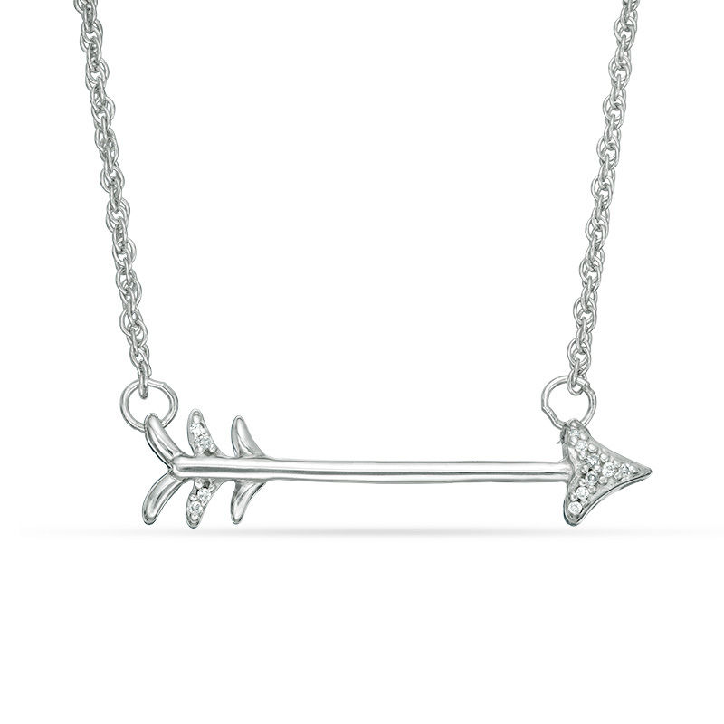 Diamond Accent Sideways Arrow Necklace in Sterling Silver