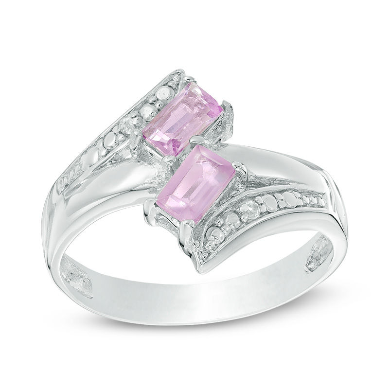 Emerald-Cut Amethyst and White Topaz Bypass Ring in Sterling Silver