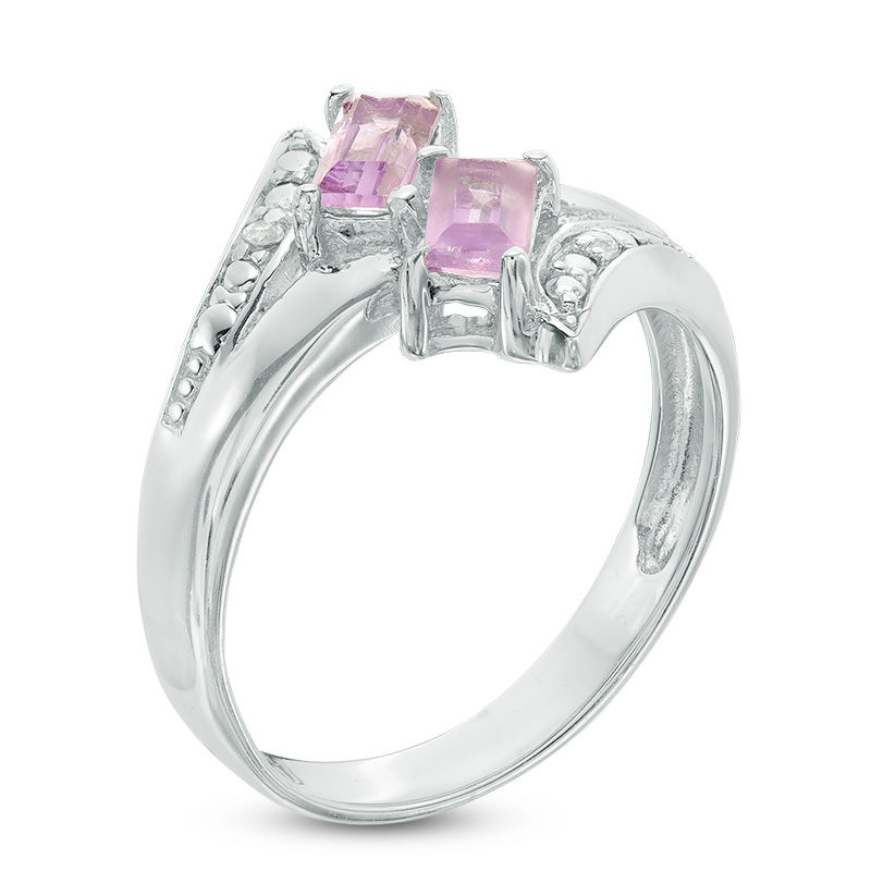 Emerald-Cut Amethyst and White Topaz Bypass Ring in Sterling Silver
