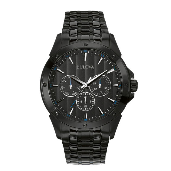 Men's Bulova Classic Black IP Watch with Black Dial (Model: 98C121)