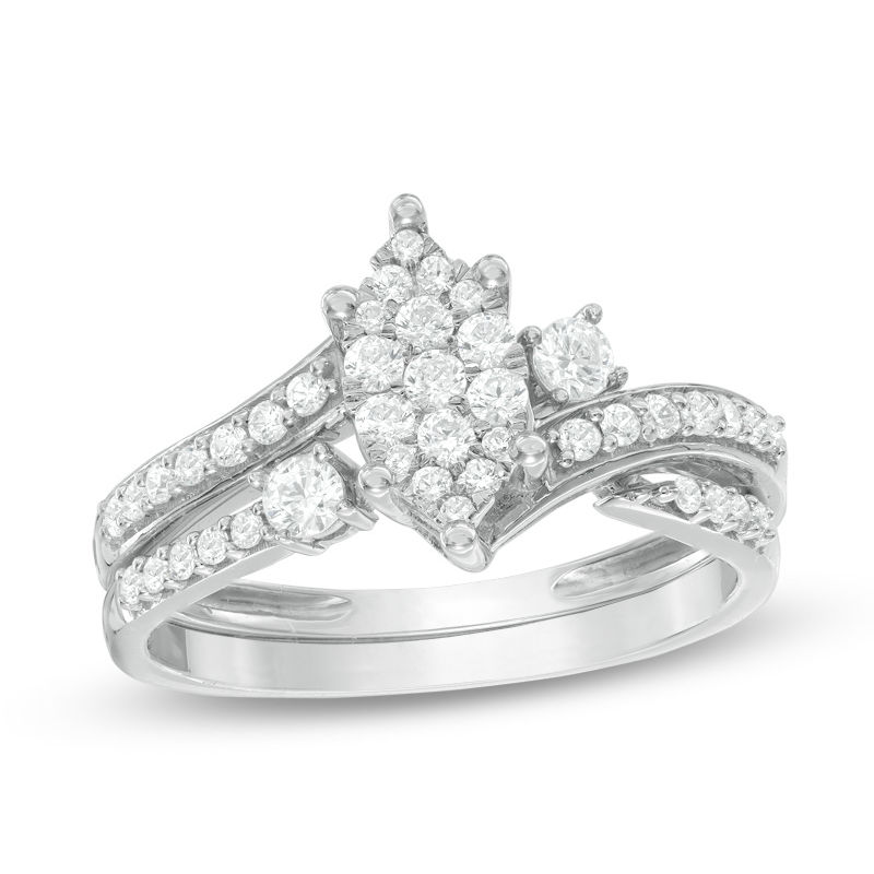 Main Image 1 of 1/2 CT. T.W. Multi-Diamond Marquise Bypass Bridal Set in 10K White Gold