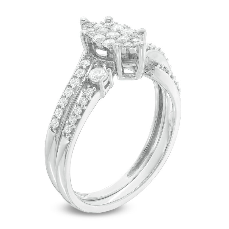 Main Image 2 of 1/2 CT. T.W. Multi-Diamond Marquise Bypass Bridal Set in 10K White Gold