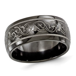 Anium Rings Zales Edward Mirell Men S 10 0mm Etched Scroll Band In Black Anium