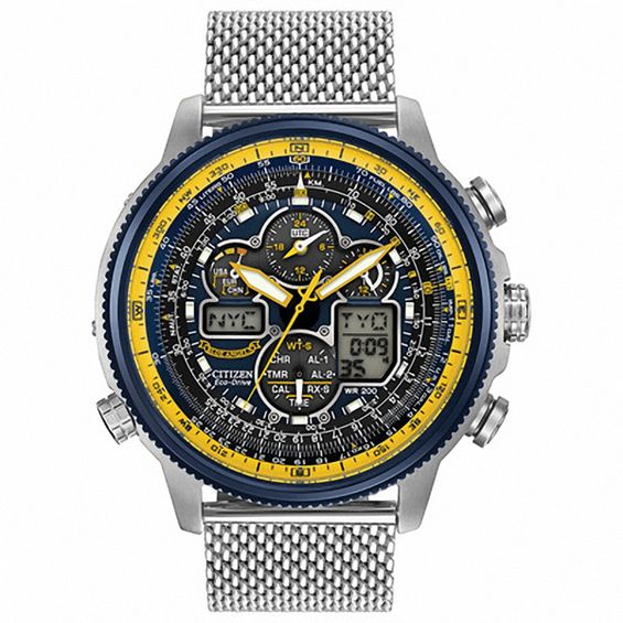 Men's Citizen Eco-Drive® Blue Angels Navihawk A-T Chronograph Watch with Blue Dial (Model: JY8031-56L)