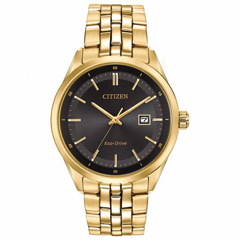 Men's Citizen Eco-Drive® Sapphire Gold-Tone Watch with Black Dial (Model: BM7252-51E)