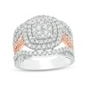 Thumbnail Image 1 of 2 CT. T.W. Cushion Multi-Diamond Double Frame Twist Multi-Row Ring in 10K Two-Tone Gold