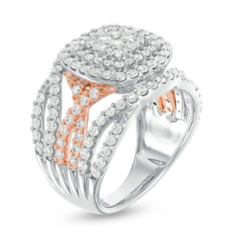 Main Image 2 of 2 CT. T.W. Cushion Multi-Diamond Double Frame Twist Multi-Row Ring in 10K Two-Tone Gold