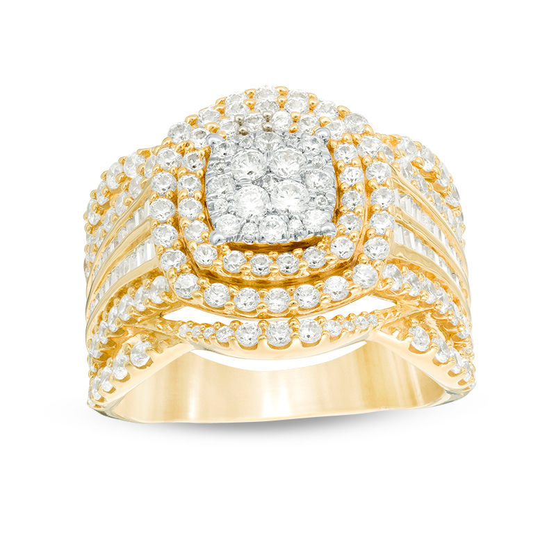 Main Image 1 of 2 CT. T.W. Composite Diamond Cushion Frame Multi-Row Ring in 10K Gold