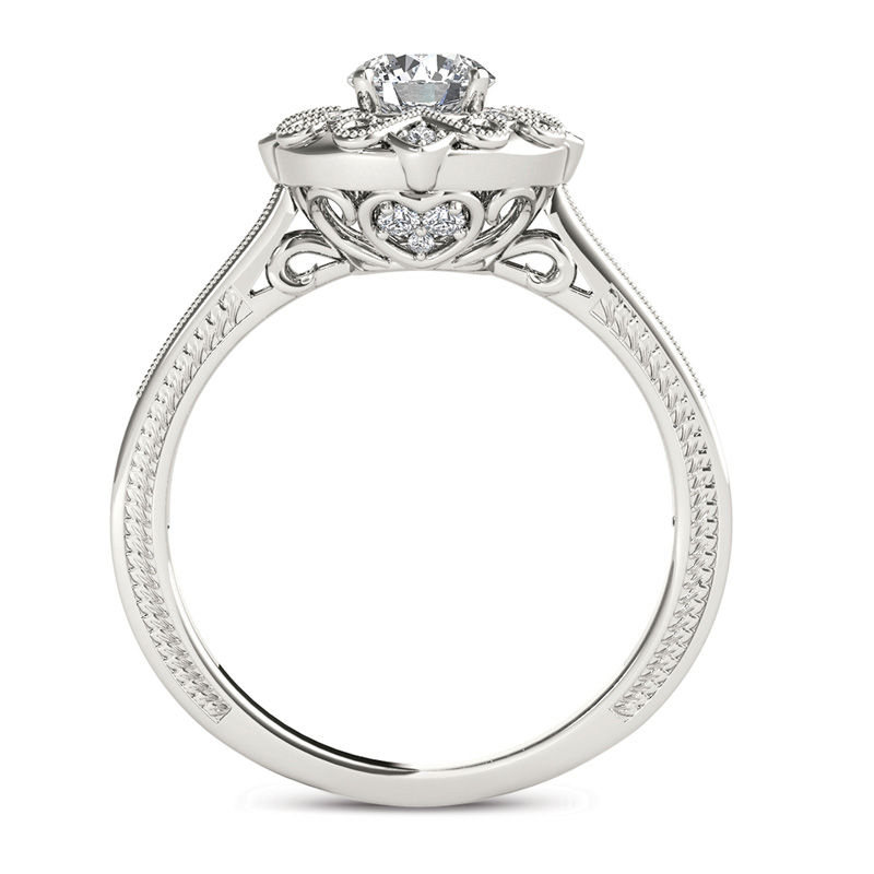 5/8 CT. T.W. Diamond Flower Frame Vintage-Style Engagement Ring in 14K White Gold