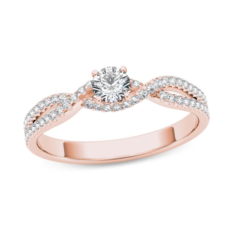 Main Image 1 of 3/8 CT. T.W. Diamond Twist Engagement Ring in 14K Rose Gold