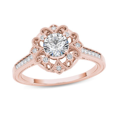 Slovenië neem medicijnen moeilijk 5/8 CT. T.W. Diamond Flower Frame Vintage-Style Engagement Ring in 14K Rose  Gold | Zales