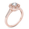 Thumbnail Image 1 of 5/8 CT. T.W. Diamond Flower Frame Vintage-Style Engagement Ring in 14K Rose Gold