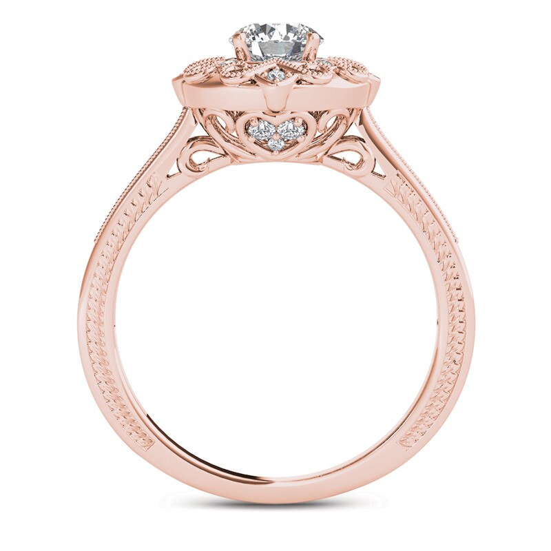Main Image 3 of 5/8 CT. T.W. Diamond Flower Frame Vintage-Style Engagement Ring in 14K Rose Gold