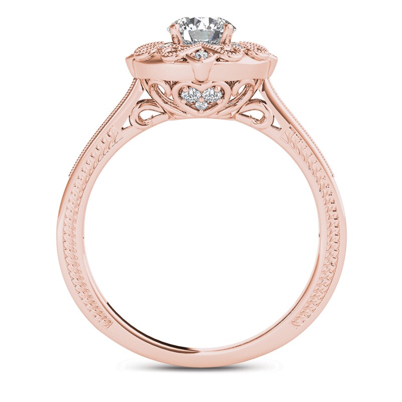 5/8 CT. T.W. Diamond Flower Frame Vintage-Style Engagement Ring in 14K Rose Gold