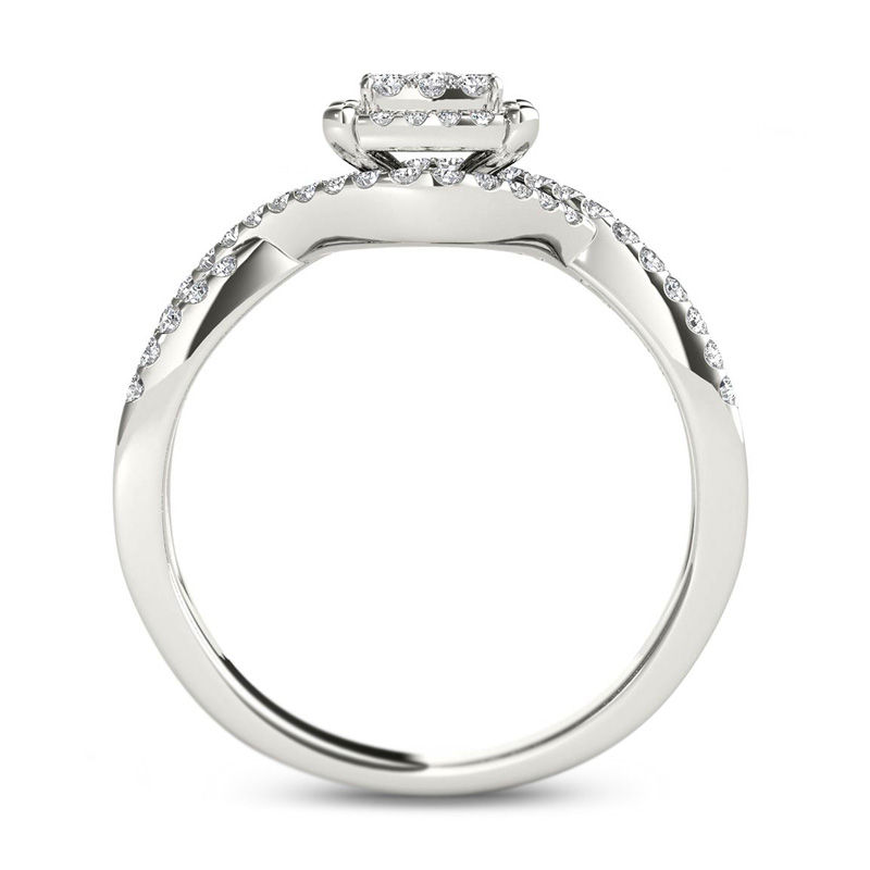 3/8 CT. T.W. Composite Diamond Square Frame Twist Engagement Ring in 14K White Gold