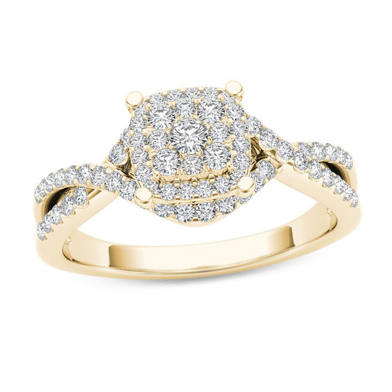 3/8 CT. T.W. Composite Diamond Square Frame Twist Engagement Ring in 14K Gold 3/8 CT. T.W. Composite Diamond Square Frame Twist Engagement Ring in 14K Gold