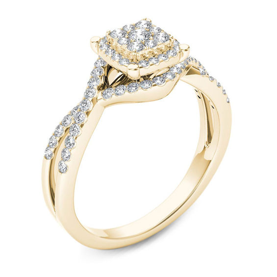 3/8 CT. T.W. Composite Diamond Square Frame Twist Engagement Ring in 14K Gold 3/8 CT. T.W. Composite Diamond Square Frame Twist Engagement Ring in 14K Gold