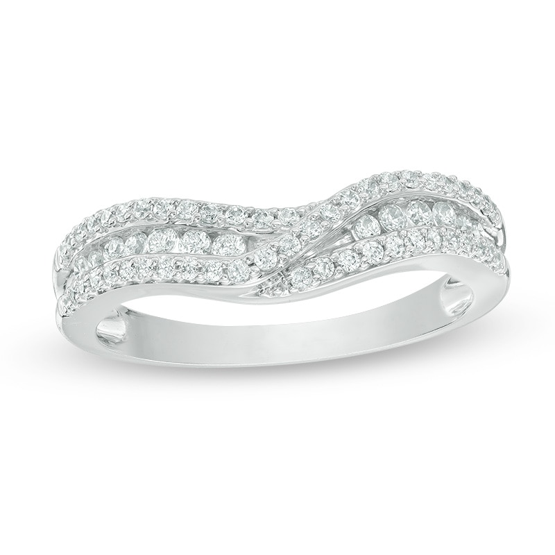 3/8 CT. T.W. Diamond Crossover Contour Band in 14K White Gold