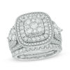 Thumbnail Image 1 of 2-1/4 CT. T.W. Composite Diamond Cushion Frame Bridal Set in 14K White Gold