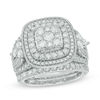 Thumbnail Image 0 of 2-1/4 CT. T.W. Composite Diamond Cushion Frame Bridal Set in 14K White Gold