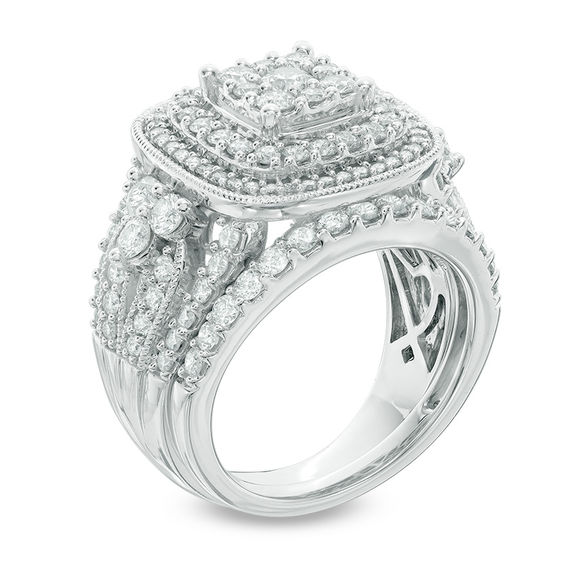 2-1/4 CT. T.w. Composite Diamond Cushion Frame Bridal Set in 14K White Gold