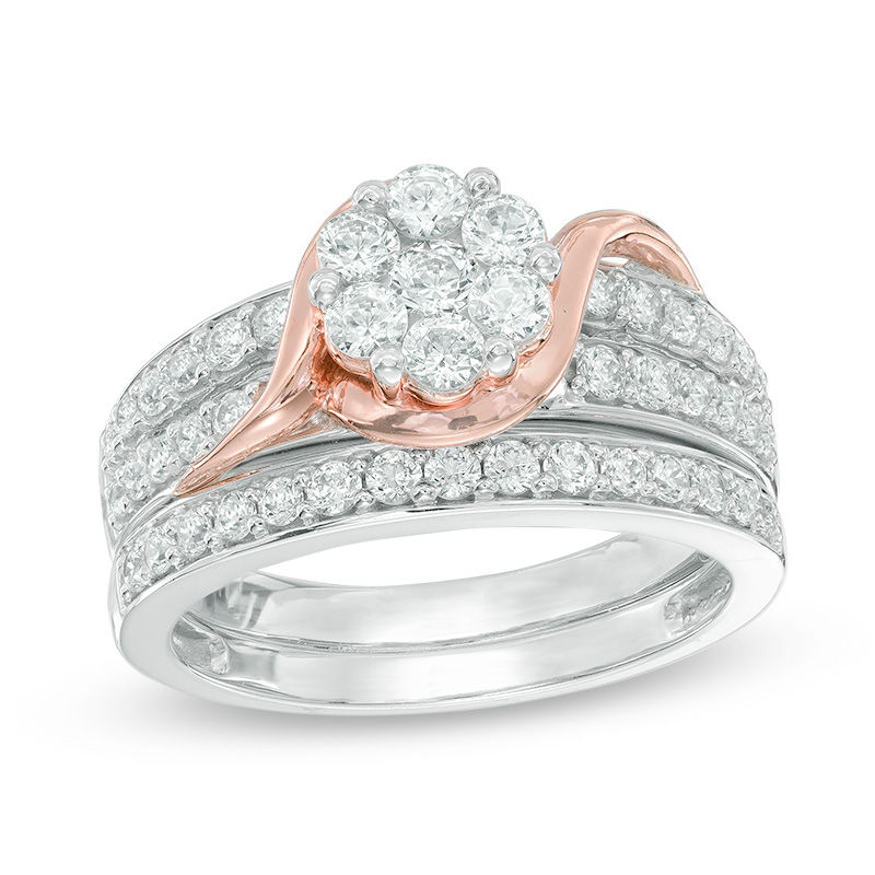 Main Image 1 of 1 CT. T.W. Composite Diamond Swirl Bridal Set in 10K Two-Tone Gold