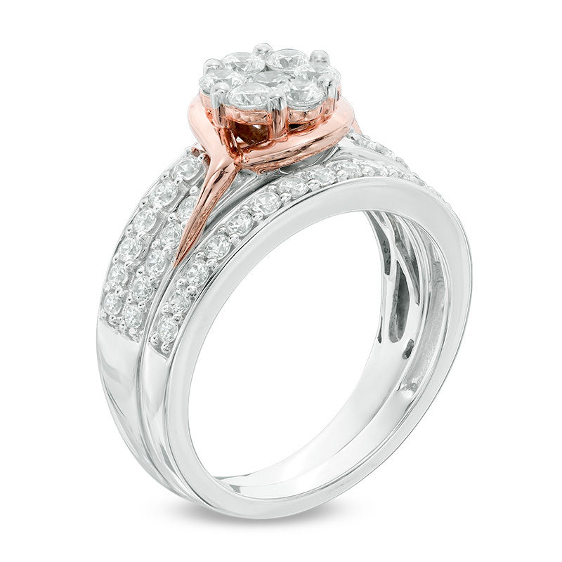 Main Image 2 of 1 CT. T.W. Composite Diamond Swirl Bridal Set in 10K Two-Tone Gold