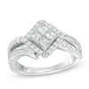Thumbnail Image 1 of 1 CT. T.W. Quad Princess-Cut Diamond Bypass Engagement Ring in 10K White Gold