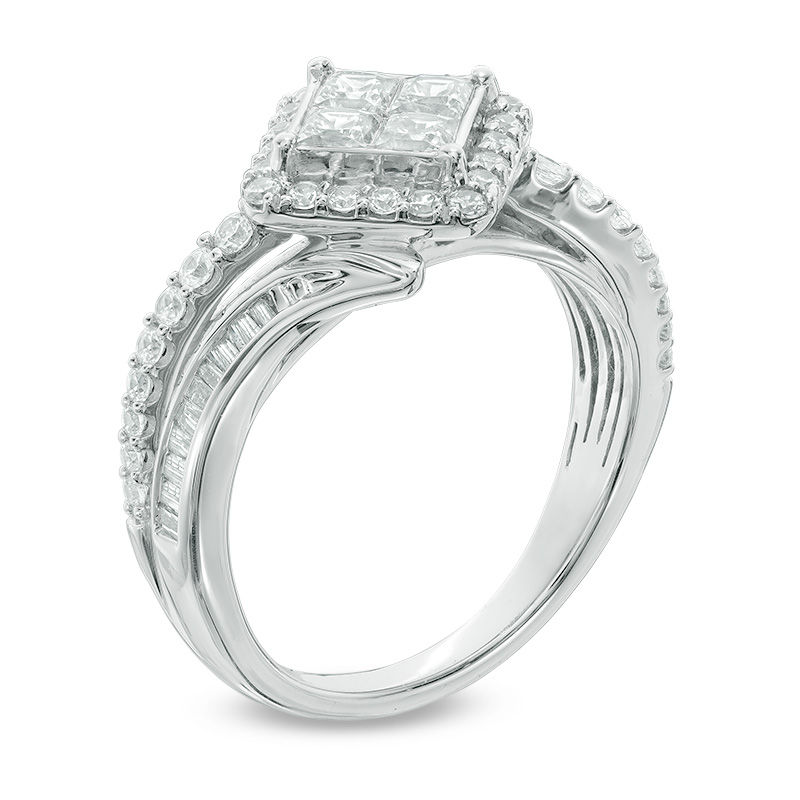 Main Image 2 of 1 CT. T.W. Quad Princess-Cut Diamond Bypass Engagement Ring in 10K White Gold