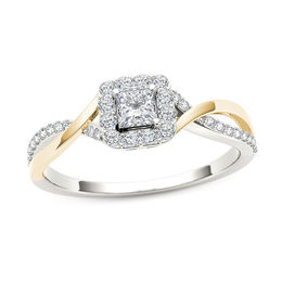 1/2 CT. T.W. Princess-Cut Diamond Square Frame Twist Engagement Ring in 14K Two-Tone Gold