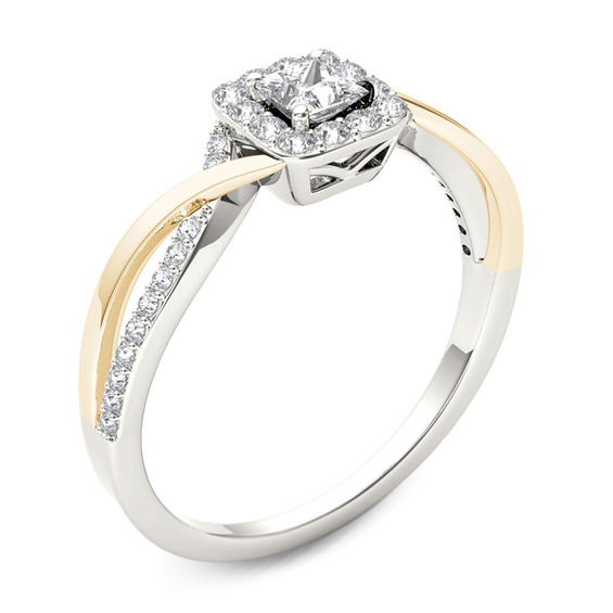 1/2 CT. T.w. Princess-Cut Diamond Square Frame Twist Engagement Ring in 14K Two-Tone Gold
