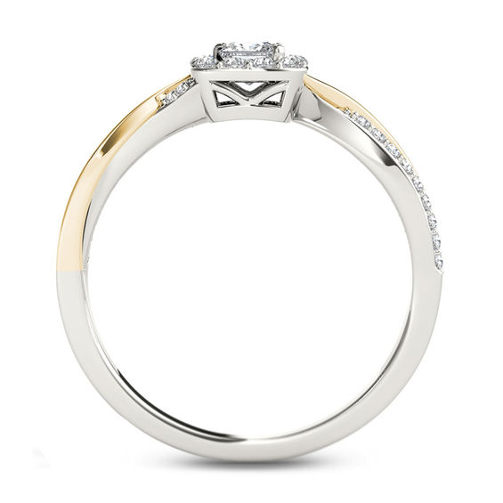 1/2 CT. T.w. Princess-Cut Diamond Square Frame Twist Engagement Ring in 14K Two-Tone Gold