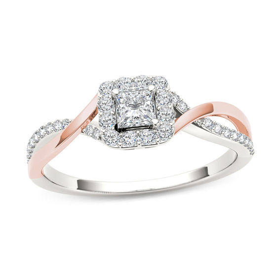 1/2 CT. T.W. Princess-Cut Diamond Square Frame Twist 