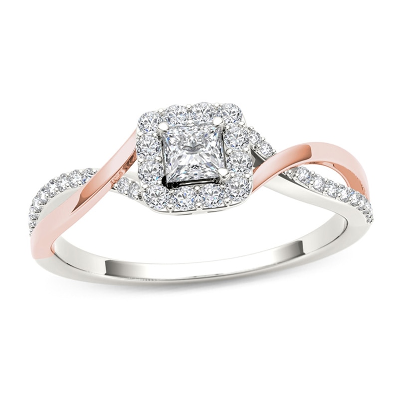 1/2 CT. T.W. Princess-Cut Diamond Square Frame Twist Engagement Ring in 14K Two-Tone Gold