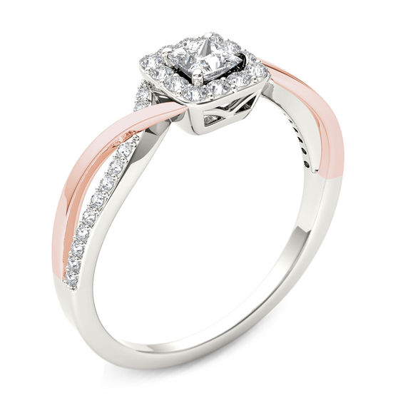 1/2 CT. T.w. Princess-Cut Diamond Square Frame Twist Engagement Ring in 14K Two-Tone Gold